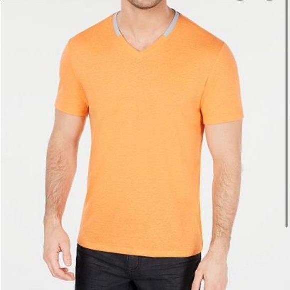 NWT linen blend v neck set shirt in citrus blast Large Alfani - Picture 4 of 5